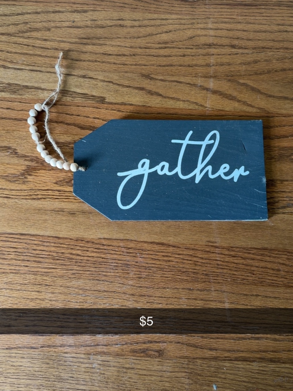 Gather Wooden Hanging Sign in Dark Blue with White Script - Unbranded